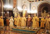 В канун празднования 65-летия Предстоятеля Русской Церкви в Храме Христа Спасителя совершено всенощное бдение