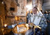 В праздник Благовещения Пресвятой Богородицы Святейший Патриарх Кирилл совершил Божественную литургию в Благовещенском соборе Кремля